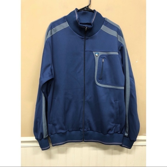 KUHL Full Zip Trak Jacket Blue Gray Track Mens Size L Zipper Chest Pocket - Picture 1 of 5
